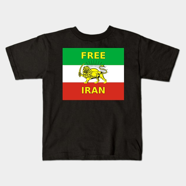 Free Iran Slogan over Iran Flag of the Freedom Resistance Kids T-Shirt by SolarCross